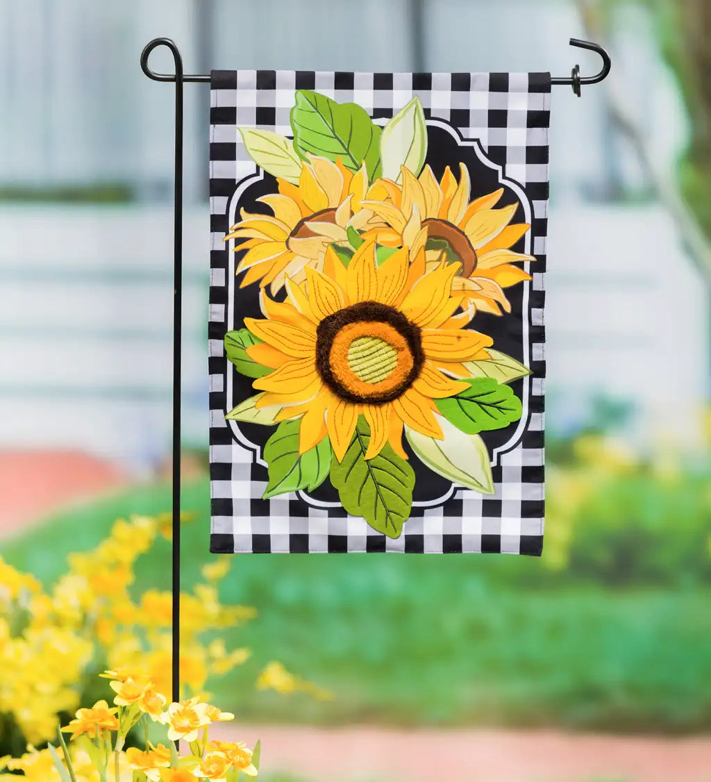 Sunflowers and Checks Garden Linen Flag