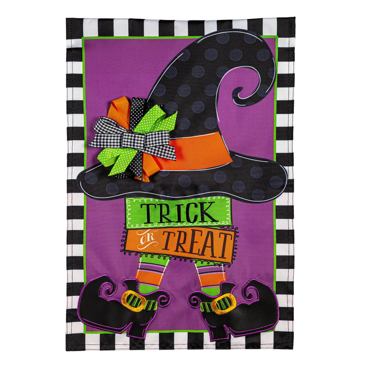 Trick Or Treat Witch Garden Applique Flag