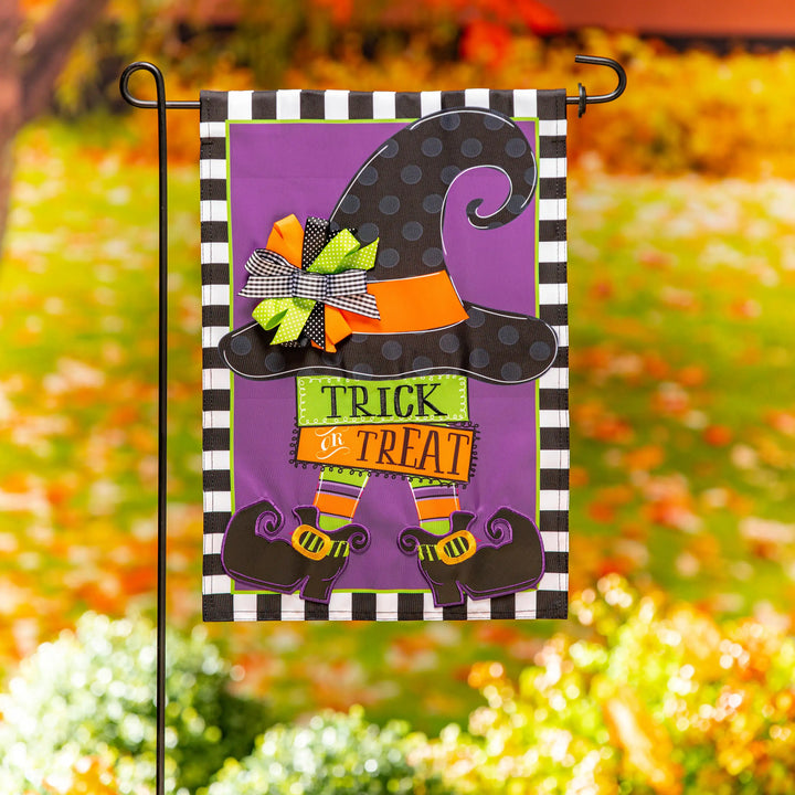 Trick Or Treat Witch Garden Applique Flag