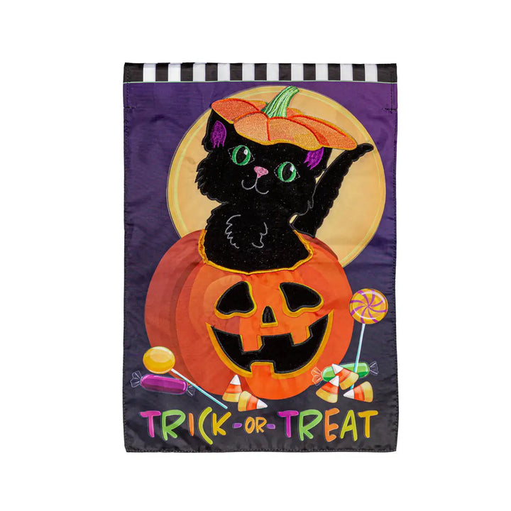 Trick or Treat Kitten Garden Applique Flag