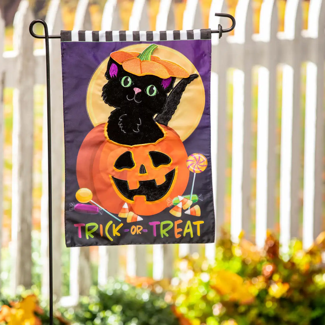 Trick or Treat Kitten Garden Applique Flag