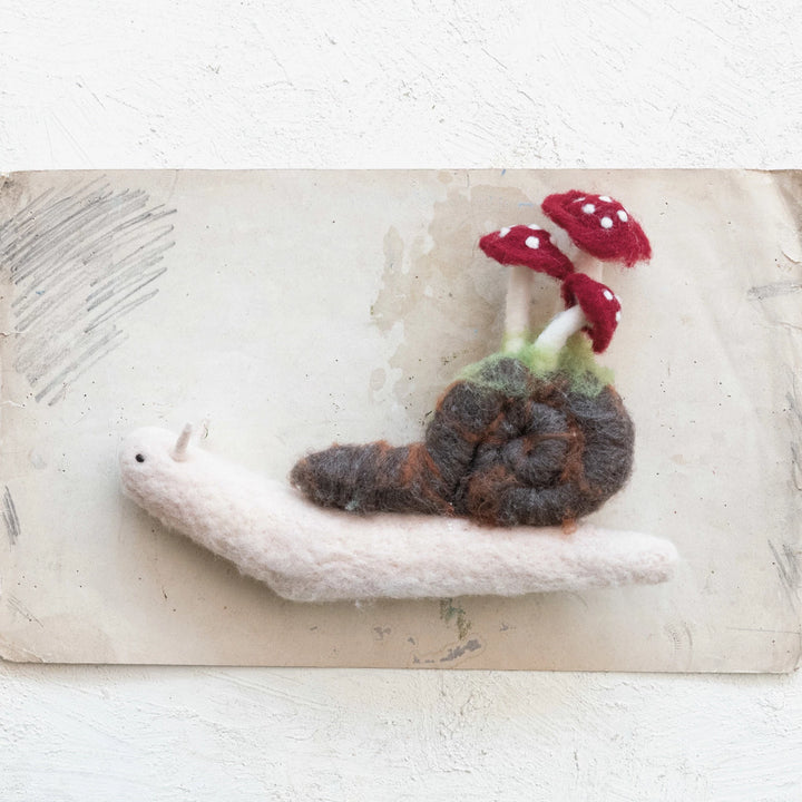 Wool Snail w/ Mushrooms, Multi Color