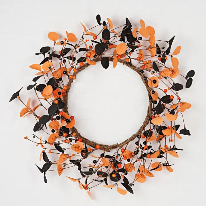 Black Orange Silver Dollar with Berries Wreath