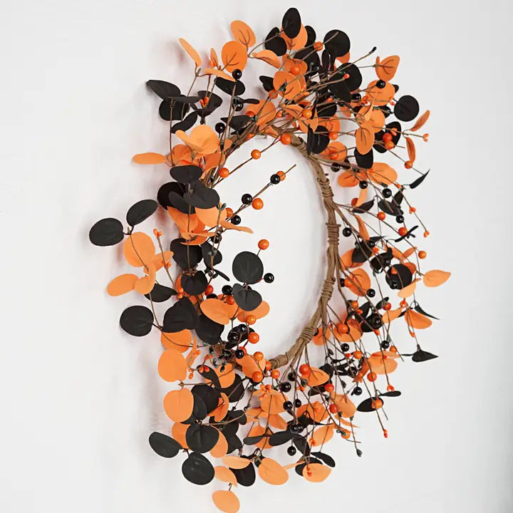 Black Orange Silver Dollar with Berries Wreath