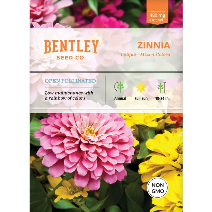 Zinnia-Lilliput Mixed Colors-Zinnia elegans Seed Packet