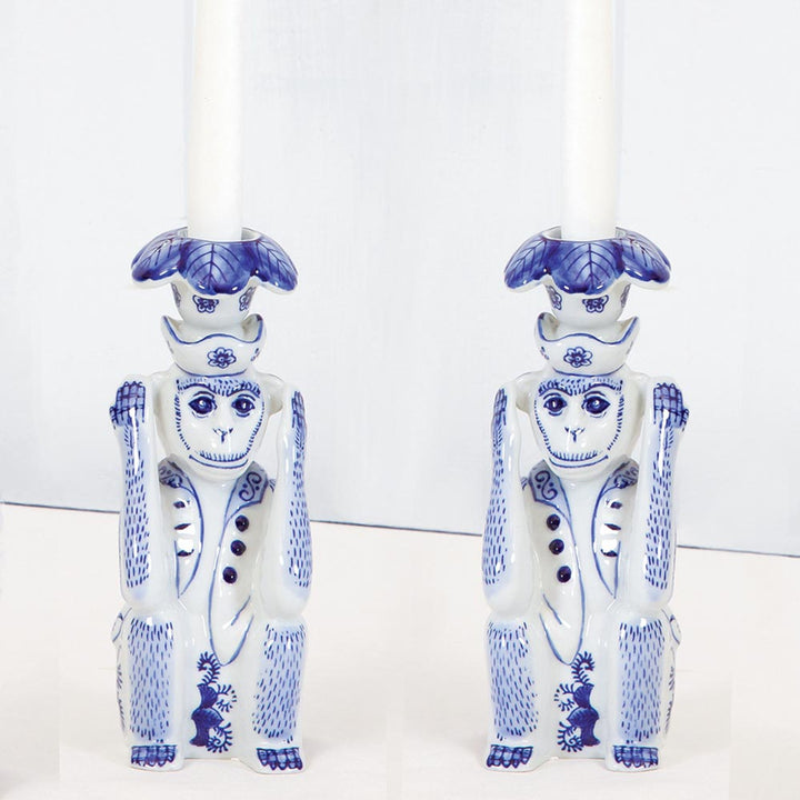 8 Oak Lane Blue Chinoiserie Monkey Candlestick (NOT SOLD AS A SET)
