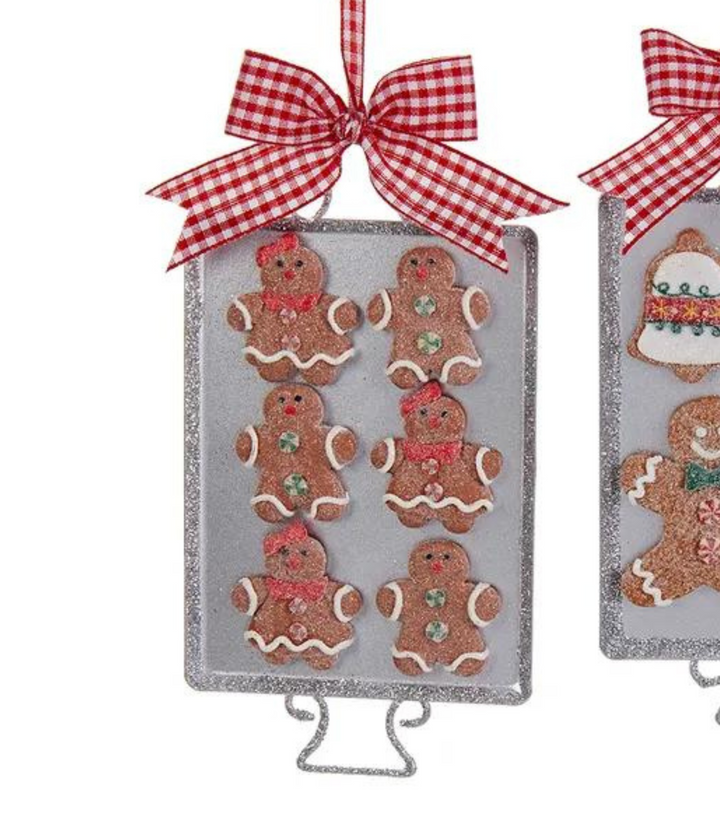 Gingerbread On Metal Tray Ornaments, 2 Assorted