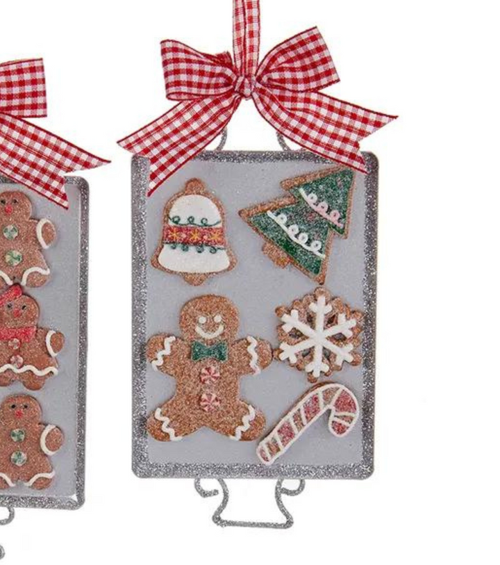 Gingerbread On Metal Tray Ornaments, 2 Assorted