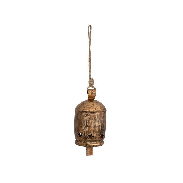 Metal Bell on Jute Rope with Star Cut-Outs Small