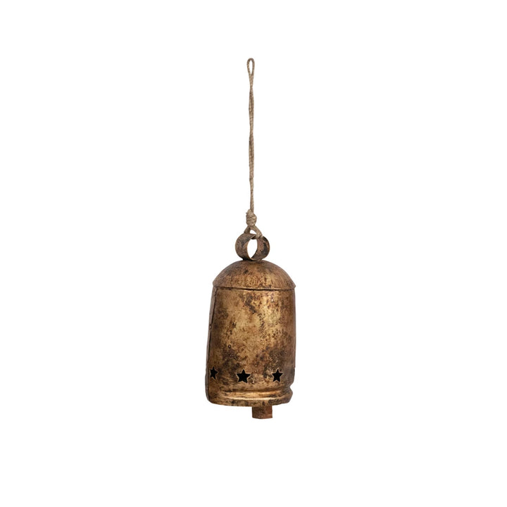 Metal Bell on Jute Rope with Star Cut-Outs Medium