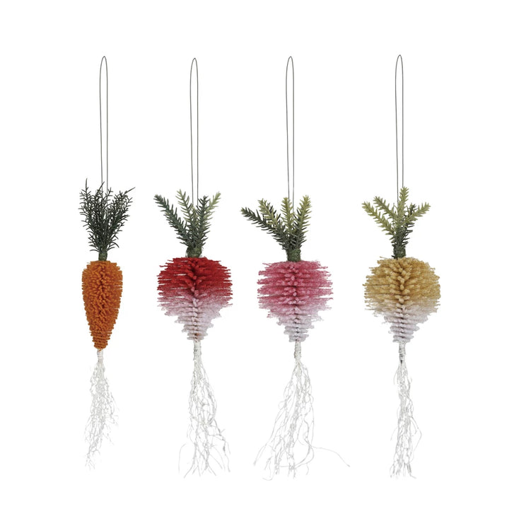 Flocked Bottle Brush Vegetable Ornament, 4 Styles