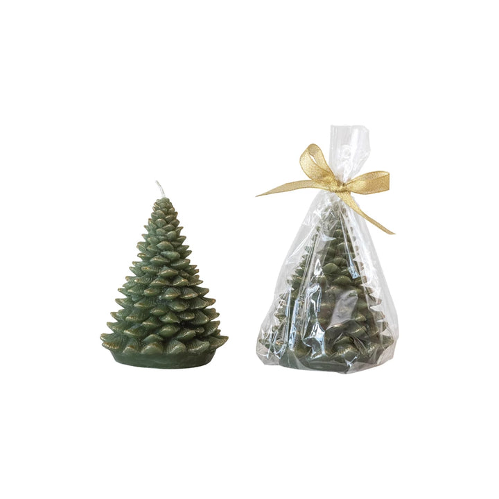 Unscented Tree Shaped Candle w/ Gold Tips, Evergreen Color