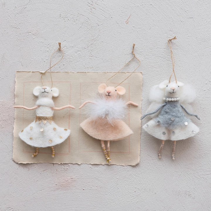 Handmade Wool Felt Ballerina Mouse Ornament, 3 Styles